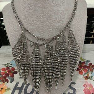 Rosa Silver-Tone Crystal Cluster Fringe Necklace